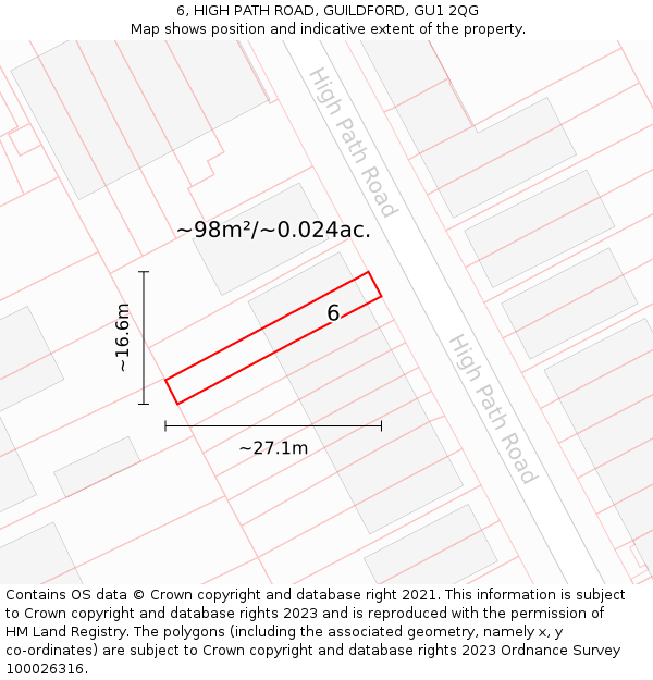 6, HIGH PATH ROAD, GUILDFORD, GU1 2QG: Plot and title map