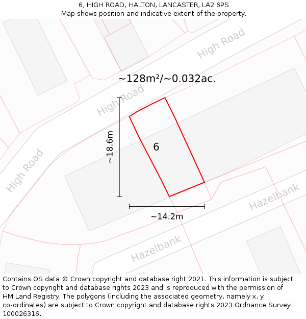 6, HIGH ROAD, HALTON, LANCASTER, LA2 6PS: Plot and title map
