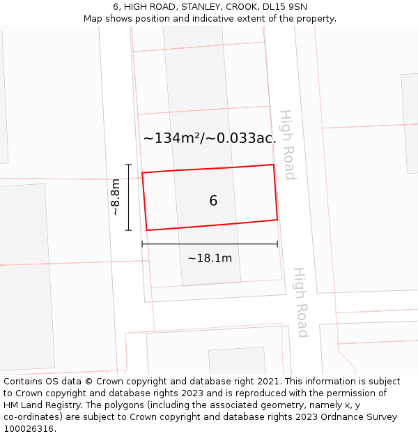 6, HIGH ROAD, STANLEY, CROOK, DL15 9SN: Plot and title map