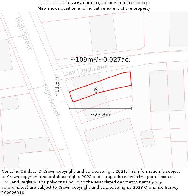 6, HIGH STREET, AUSTERFIELD, DONCASTER, DN10 6QU: Plot and title map