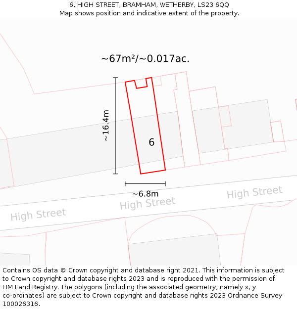6, HIGH STREET, BRAMHAM, WETHERBY, LS23 6QQ: Plot and title map