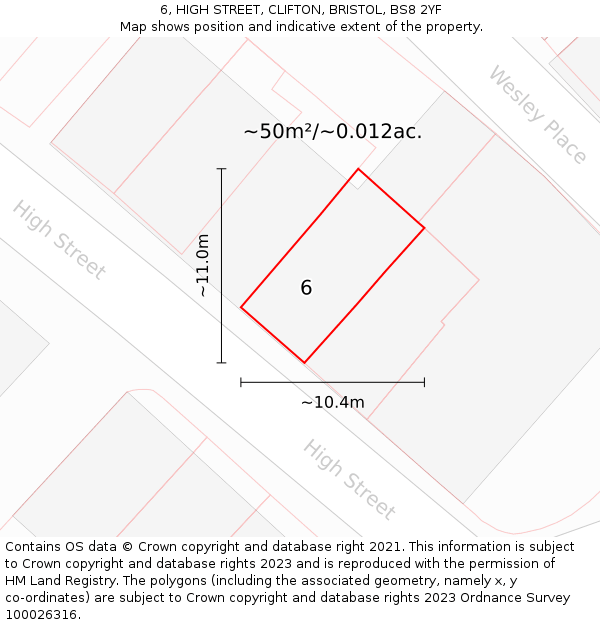 6, HIGH STREET, CLIFTON, BRISTOL, BS8 2YF: Plot and title map