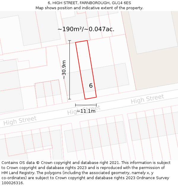 6, HIGH STREET, FARNBOROUGH, GU14 6ES: Plot and title map