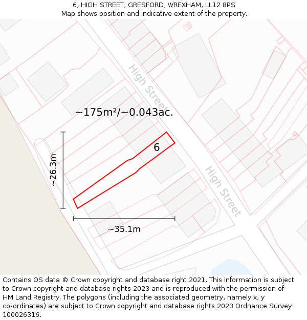 6, HIGH STREET, GRESFORD, WREXHAM, LL12 8PS: Plot and title map