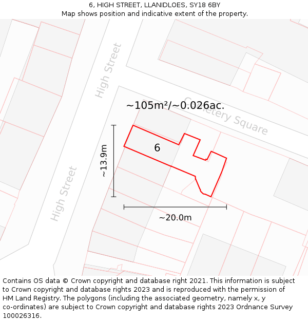 6, HIGH STREET, LLANIDLOES, SY18 6BY: Plot and title map
