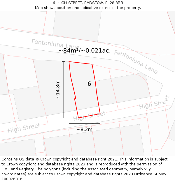 6, HIGH STREET, PADSTOW, PL28 8BB: Plot and title map