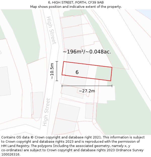 6, HIGH STREET, PORTH, CF39 9AB: Plot and title map