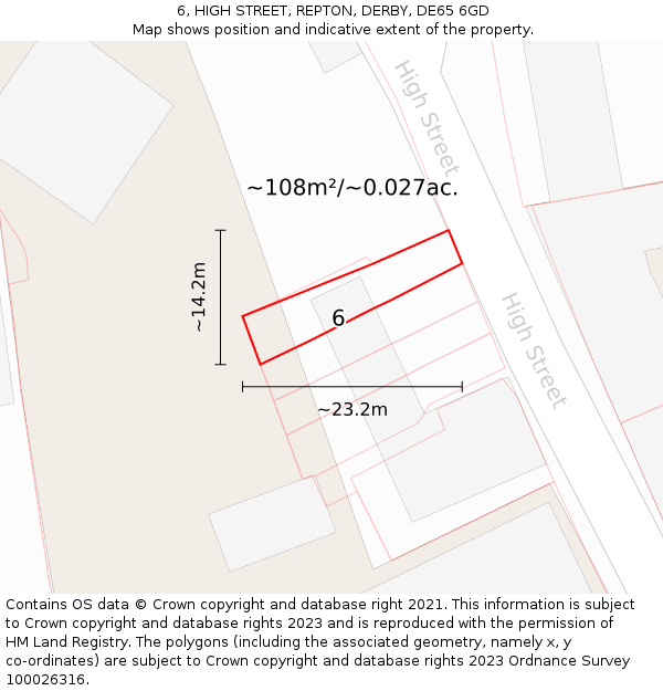 6, HIGH STREET, REPTON, DERBY, DE65 6GD: Plot and title map