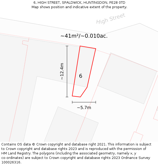 6, HIGH STREET, SPALDWICK, HUNTINGDON, PE28 0TD: Plot and title map