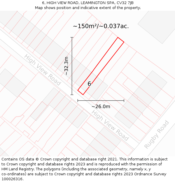 6, HIGH VIEW ROAD, LEAMINGTON SPA, CV32 7JB: Plot and title map