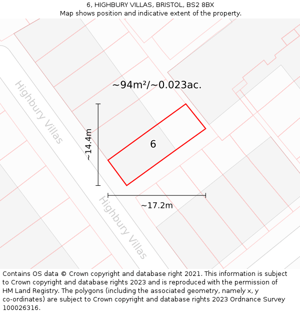 6, HIGHBURY VILLAS, BRISTOL, BS2 8BX: Plot and title map