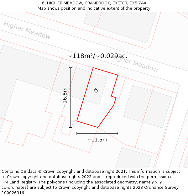 6, HIGHER MEADOW, CRANBROOK, EXETER, EX5 7AX: Plot and title map