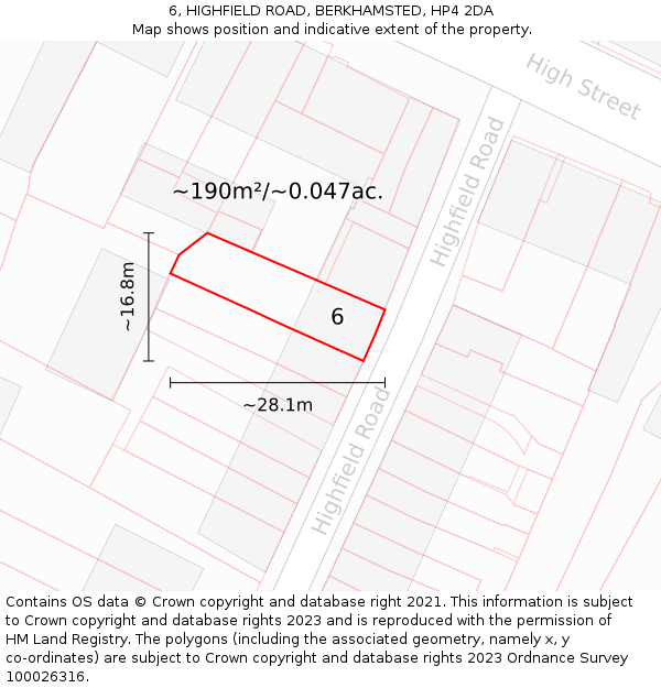 6, HIGHFIELD ROAD, BERKHAMSTED, HP4 2DA: Plot and title map