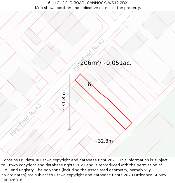 6, HIGHFIELD ROAD, CANNOCK, WS12 2DX: Plot and title map