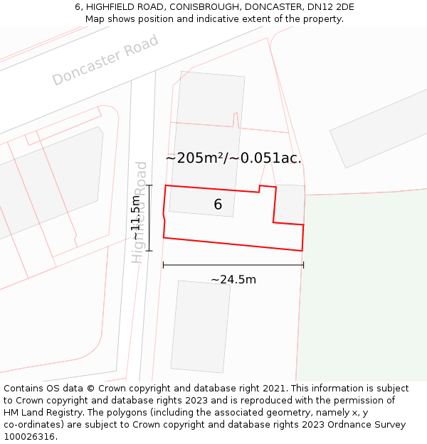 6, HIGHFIELD ROAD, CONISBROUGH, DONCASTER, DN12 2DE: Plot and title map