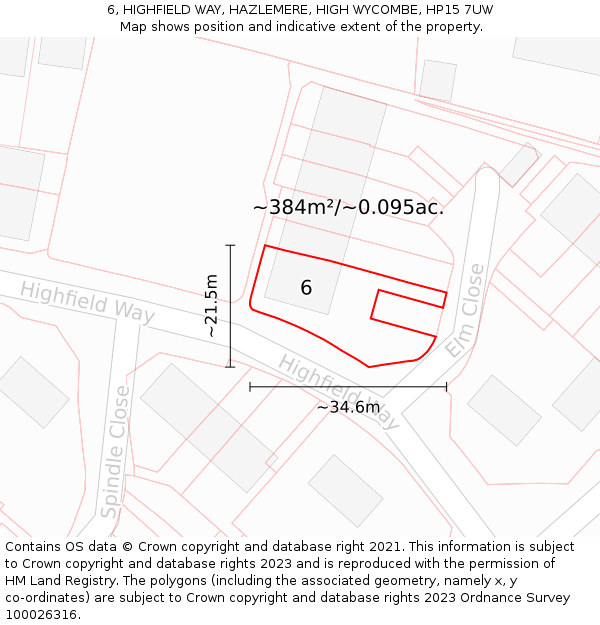 6, HIGHFIELD WAY, HAZLEMERE, HIGH WYCOMBE, HP15 7UW: Plot and title map