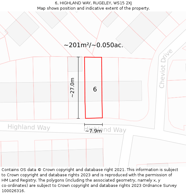 6, HIGHLAND WAY, RUGELEY, WS15 2XJ: Plot and title map