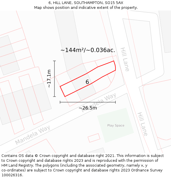 6, HILL LANE, SOUTHAMPTON, SO15 5AX: Plot and title map
