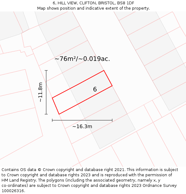 6, HILL VIEW, CLIFTON, BRISTOL, BS8 1DF: Plot and title map