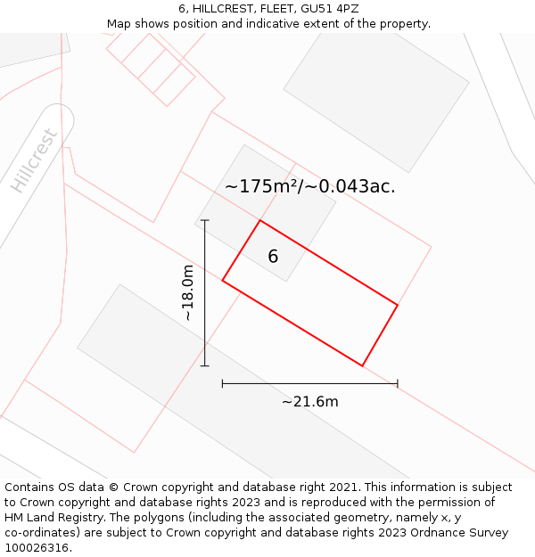 6, HILLCREST, FLEET, GU51 4PZ: Plot and title map