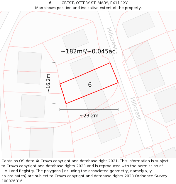 6, HILLCREST, OTTERY ST. MARY, EX11 1XY: Plot and title map