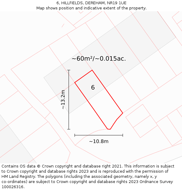 6, HILLFIELDS, DEREHAM, NR19 1UE: Plot and title map