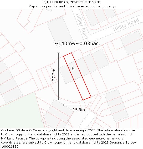 6, HILLIER ROAD, DEVIZES, SN10 2FB: Plot and title map