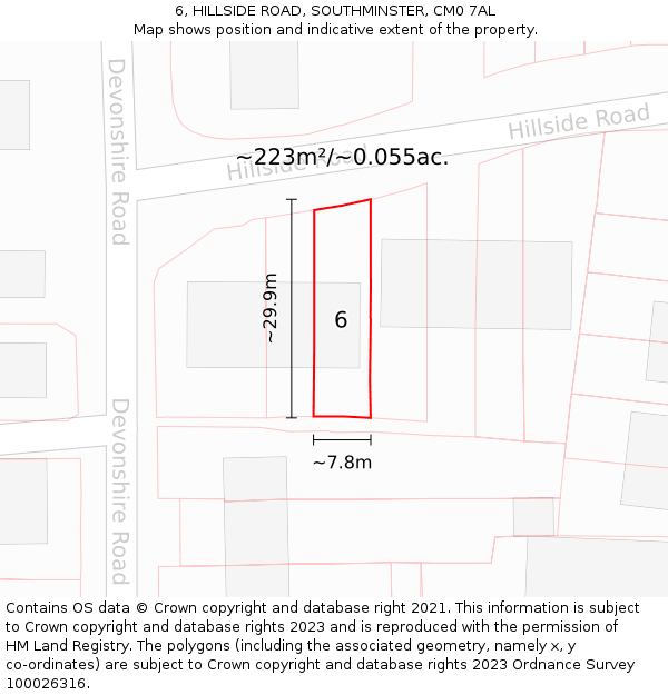6, HILLSIDE ROAD, SOUTHMINSTER, CM0 7AL: Plot and title map