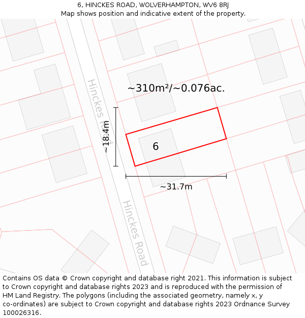 6, HINCKES ROAD, WOLVERHAMPTON, WV6 8RJ: Plot and title map