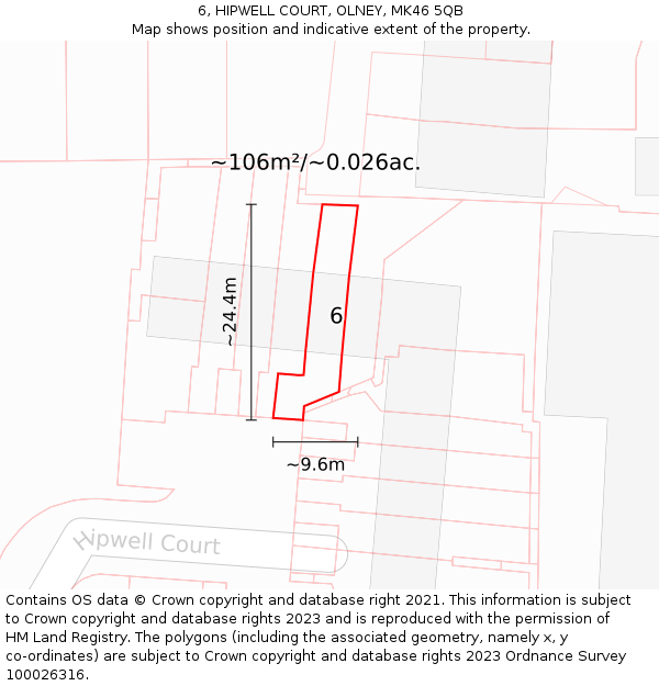 6, HIPWELL COURT, OLNEY, MK46 5QB: Plot and title map