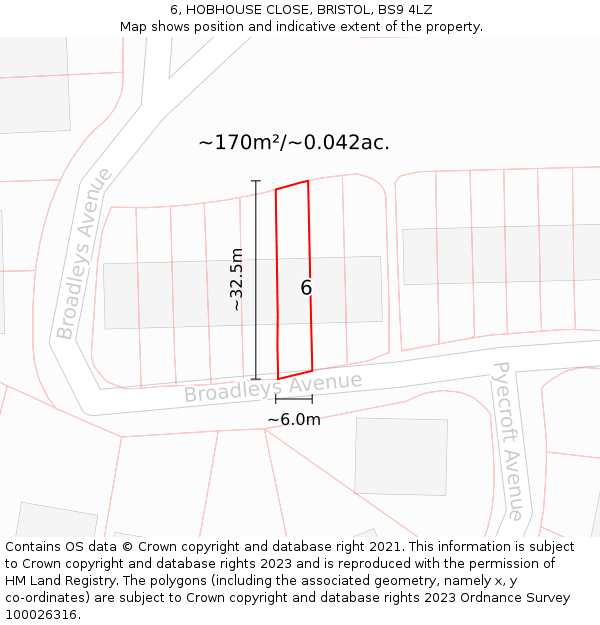 6, HOBHOUSE CLOSE, BRISTOL, BS9 4LZ: Plot and title map