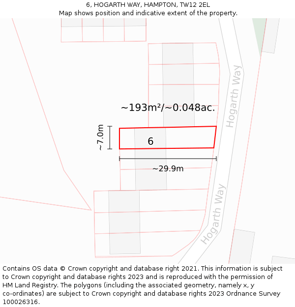 6, HOGARTH WAY, HAMPTON, TW12 2EL: Plot and title map