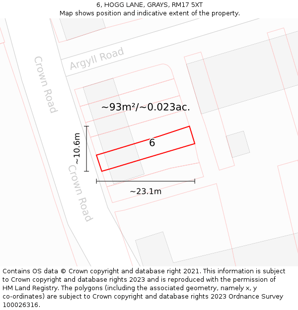 6, HOGG LANE, GRAYS, RM17 5XT: Plot and title map
