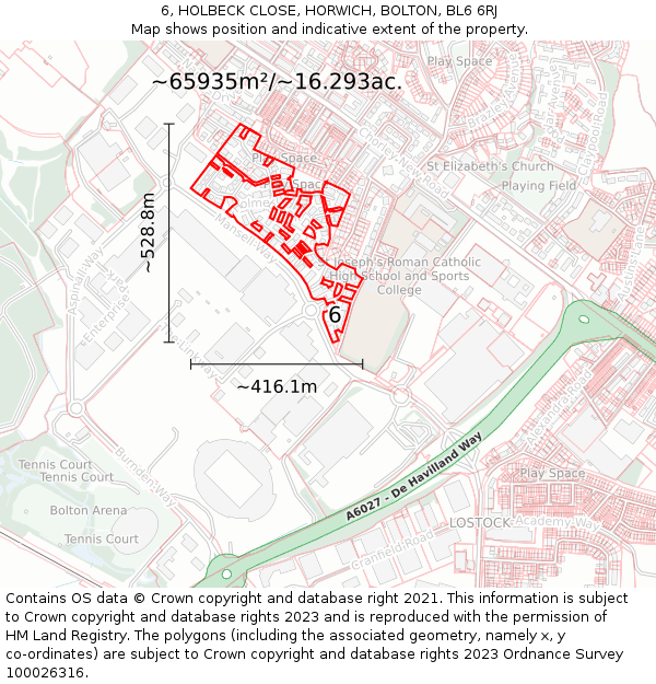 6, HOLBECK CLOSE, HORWICH, BOLTON, BL6 6RJ: Plot and title map
