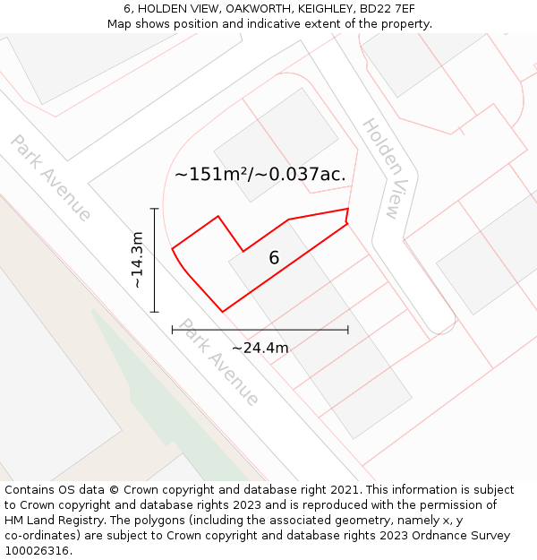 6, HOLDEN VIEW, OAKWORTH, KEIGHLEY, BD22 7EF: Plot and title map