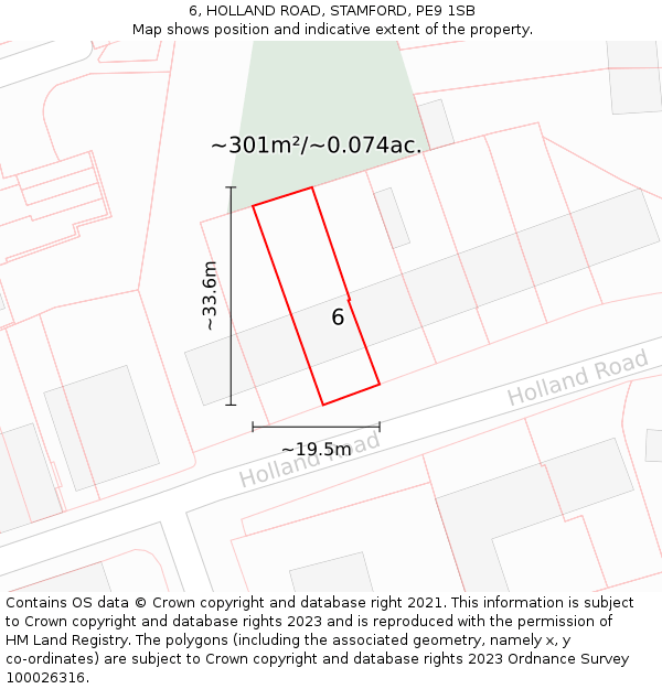6, HOLLAND ROAD, STAMFORD, PE9 1SB: Plot and title map