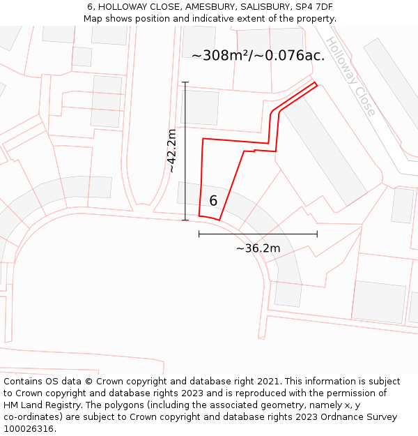 6, HOLLOWAY CLOSE, AMESBURY, SALISBURY, SP4 7DF: Plot and title map