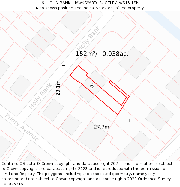 6, HOLLY BANK, HAWKSYARD, RUGELEY, WS15 1SN: Plot and title map