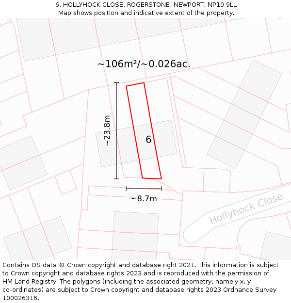 6, HOLLYHOCK CLOSE, ROGERSTONE, NEWPORT, NP10 9LL: Plot and title map