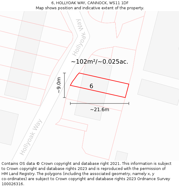 6, HOLLYOAK WAY, CANNOCK, WS11 1DF: Plot and title map