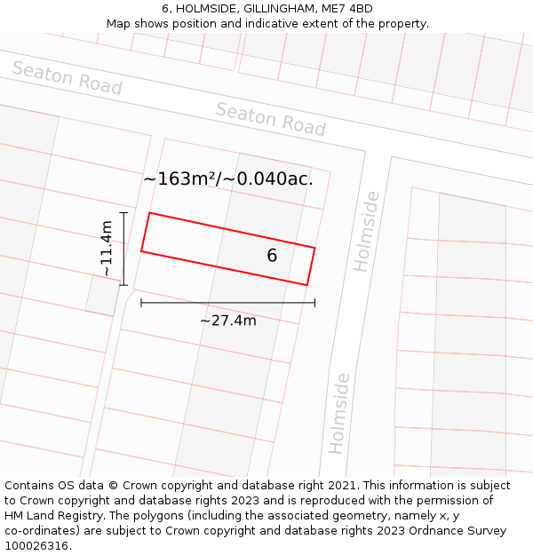 6, HOLMSIDE, GILLINGHAM, ME7 4BD: Plot and title map