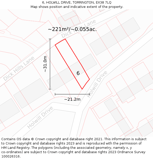 6, HOLWILL DRIVE, TORRINGTON, EX38 7LQ: Plot and title map