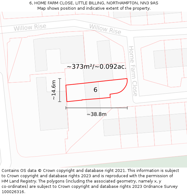6, HOME FARM CLOSE, LITTLE BILLING, NORTHAMPTON, NN3 9AS: Plot and title map