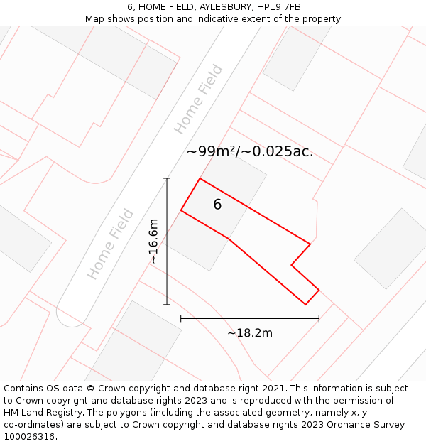 6, HOME FIELD, AYLESBURY, HP19 7FB: Plot and title map