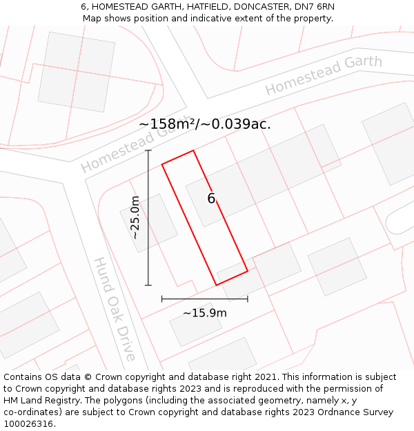 6, HOMESTEAD GARTH, HATFIELD, DONCASTER, DN7 6RN: Plot and title map