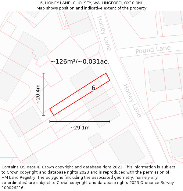 6, HONEY LANE, CHOLSEY, WALLINGFORD, OX10 9NL: Plot and title map