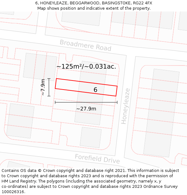 6, HONEYLEAZE, BEGGARWOOD, BASINGSTOKE, RG22 4FX: Plot and title map