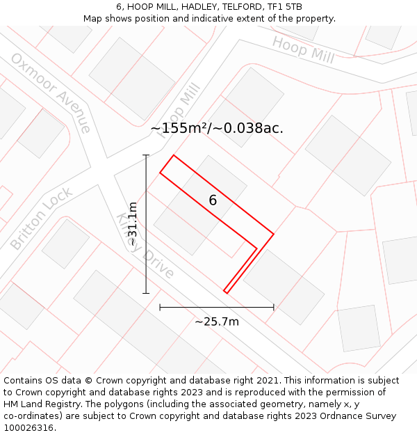 6, HOOP MILL, HADLEY, TELFORD, TF1 5TB: Plot and title map