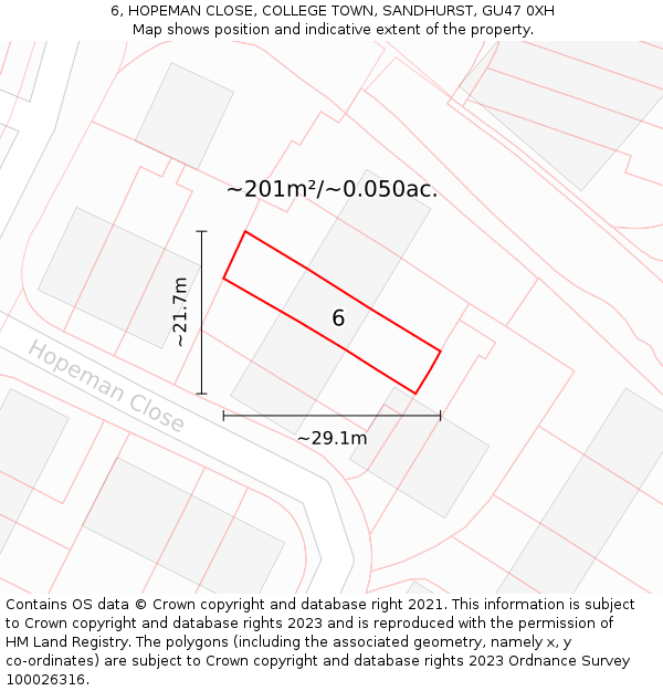 6, HOPEMAN CLOSE, COLLEGE TOWN, SANDHURST, GU47 0XH: Plot and title map