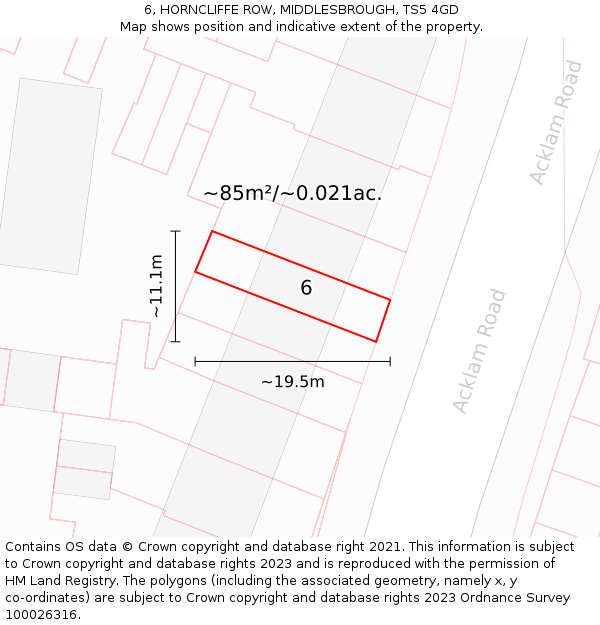 6, HORNCLIFFE ROW, MIDDLESBROUGH, TS5 4GD: Plot and title map
